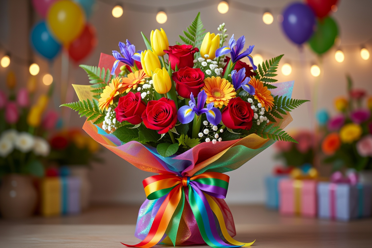 Colorful birthday celebration flower bouquet