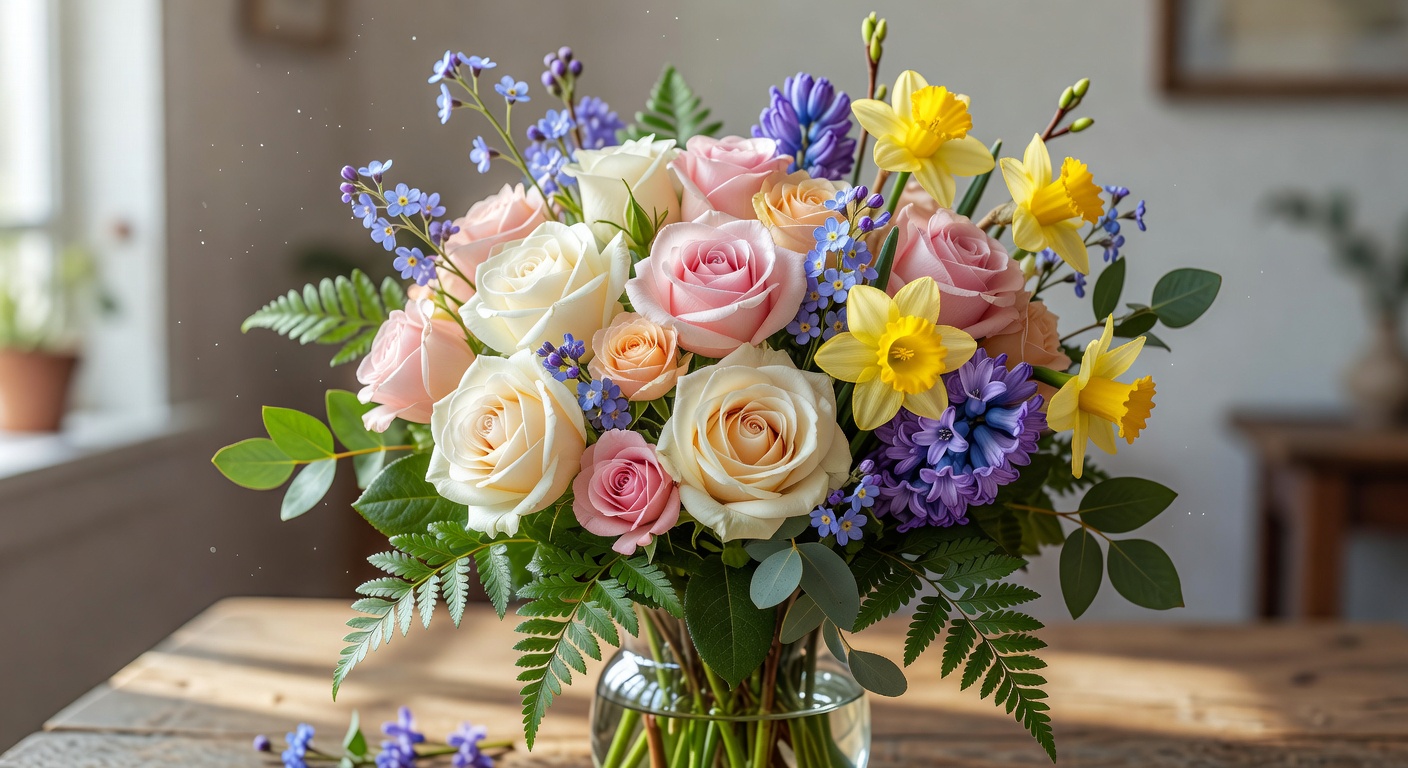 Fresh seasonal spring flower arrangement