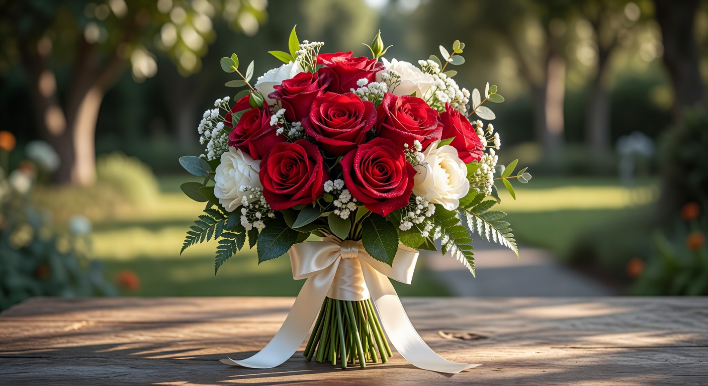 Romantic deep red roses bouquet