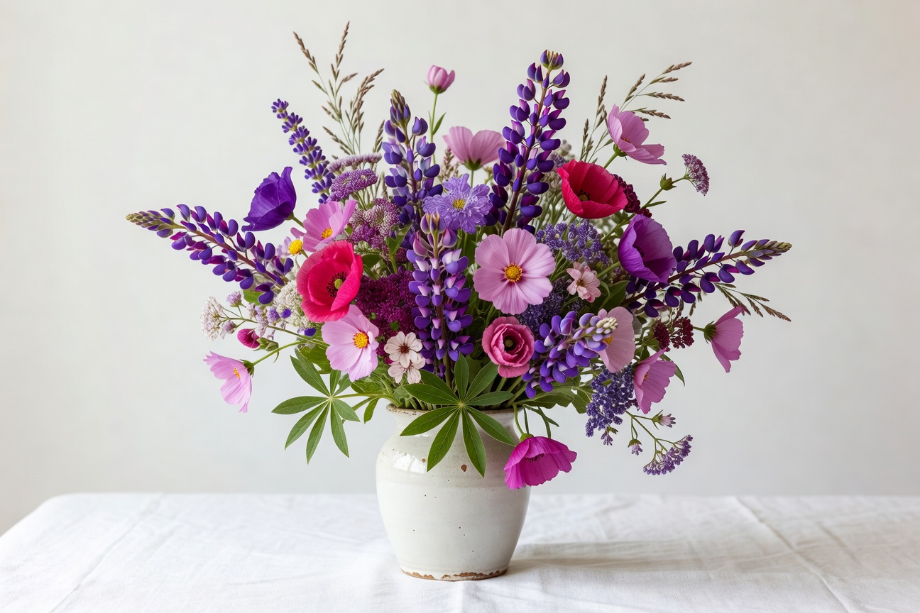 Vibrant purple and pink wild flower mix bouquet